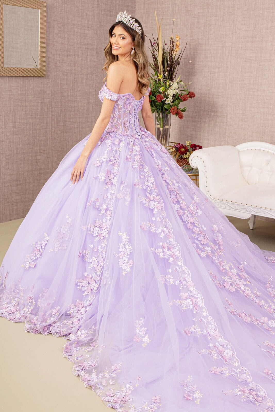 Off Shoulder Sheer Corset Ball Gown by Elizabeth K GL3182 - product image 5