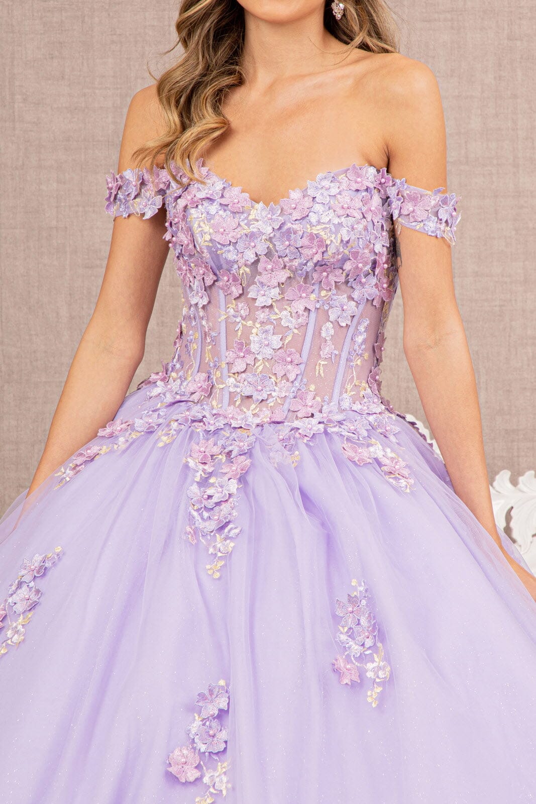 Off Shoulder Sheer Corset Ball Gown by Elizabeth K GL3182 - product image 3