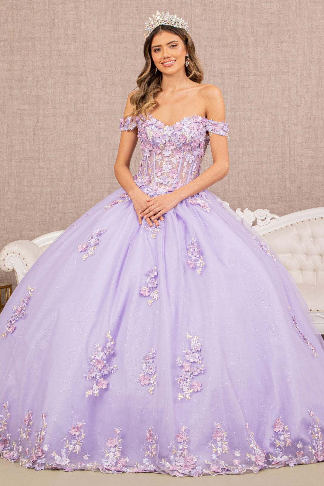 Off Shoulder Sheer Corset Ball Gown by Elizabeth K GL3182 - product image 1