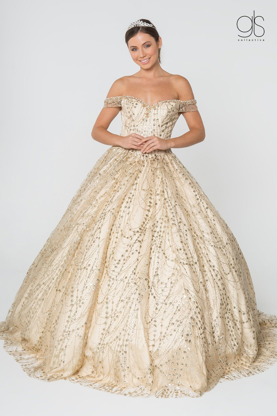 Off Shoulder Glitter Ball Gown by Elizabeth K GL2831 - product image 1