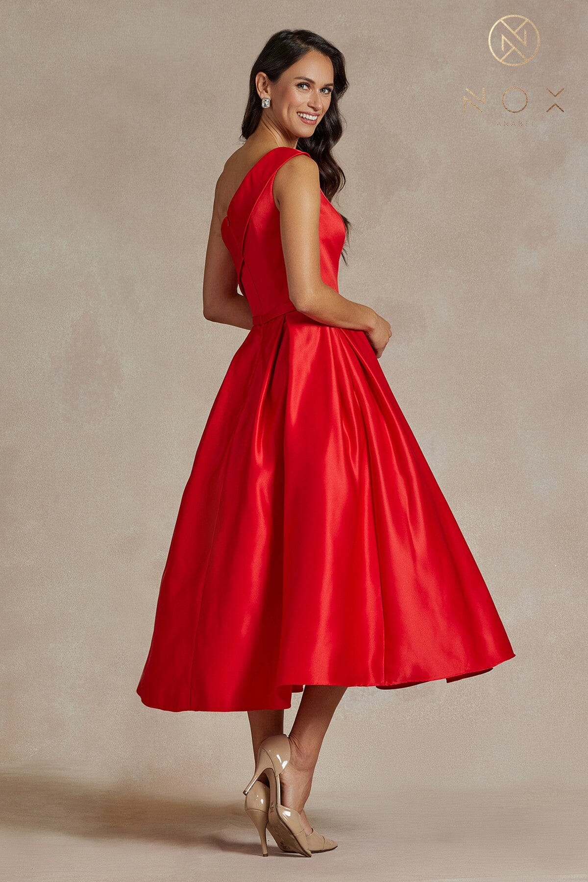 One Shoulder Tea Length Dress by Nox Anabel JE931 - product image 2