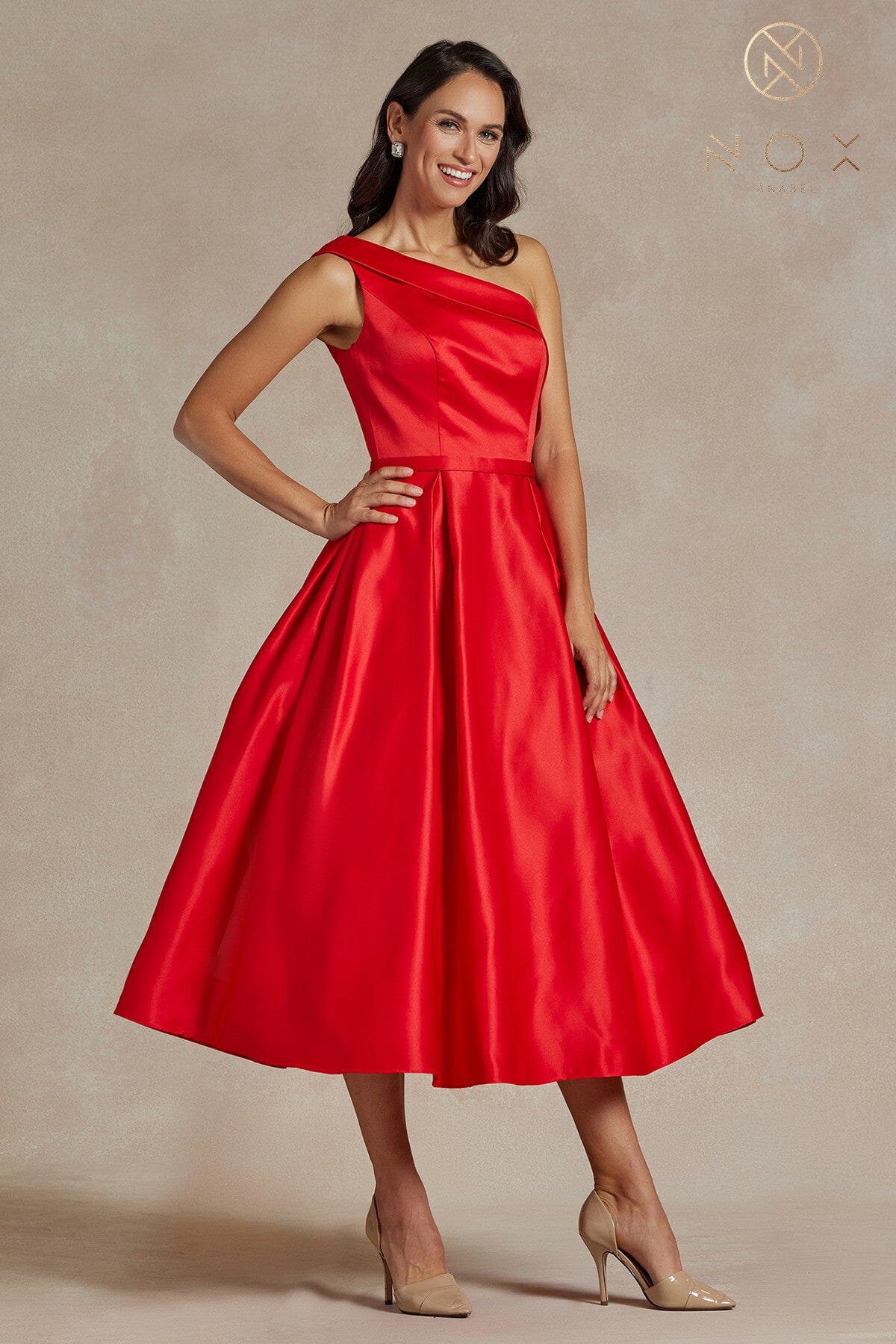 One Shoulder Tea Length Dress by Nox Anabel JE931 - product image 1