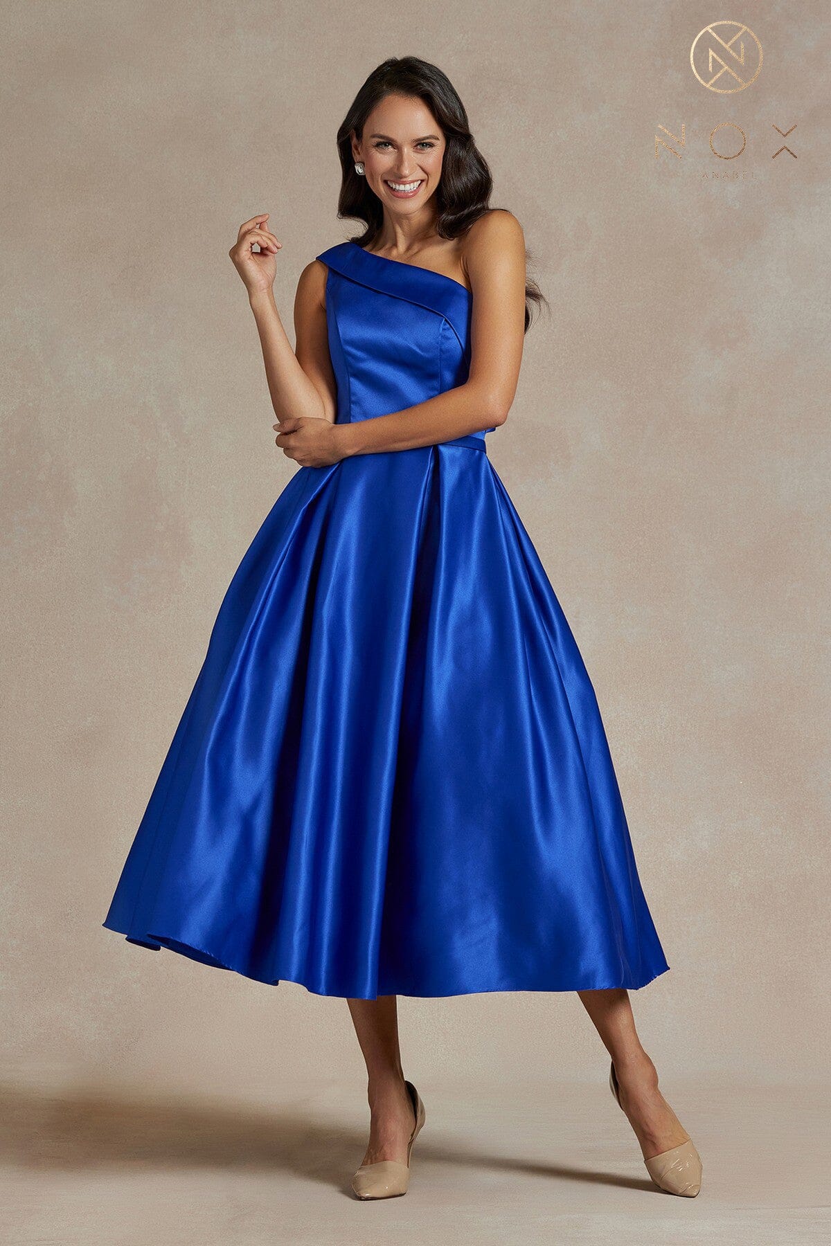 One Shoulder Tea Length Dress by Nox Anabel JE931 - product image 4