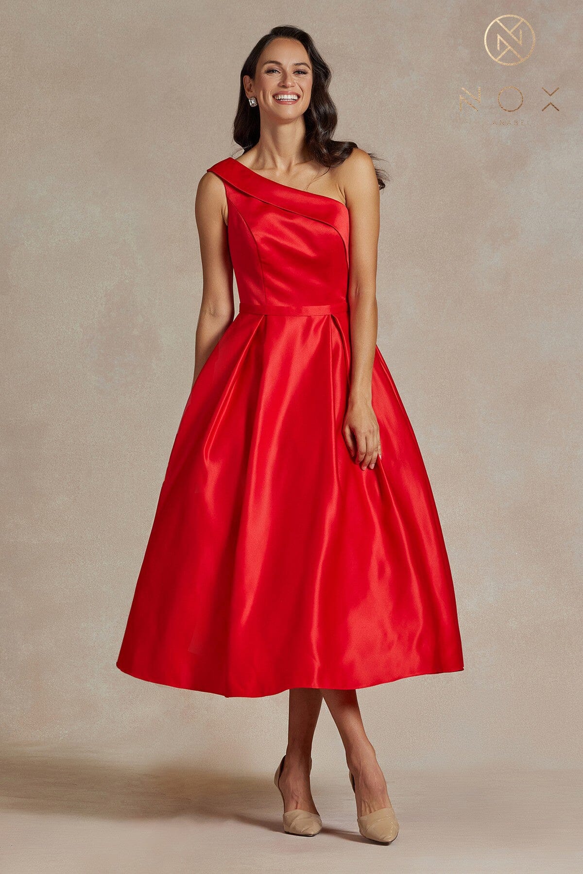 One Shoulder Tea Length Dress by Nox Anabel JE931 - product image 3