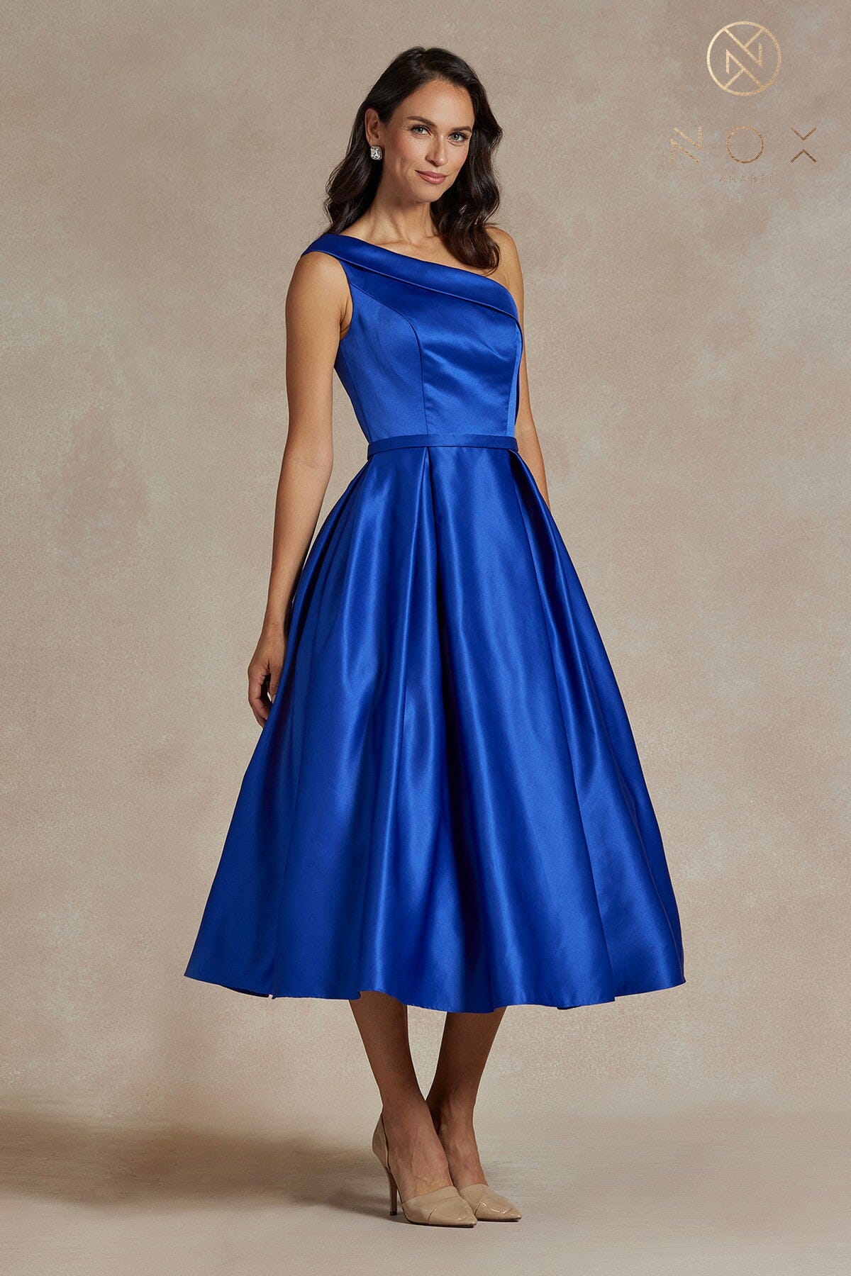One Shoulder Tea Length Dress by Nox Anabel JE931 - product image 6