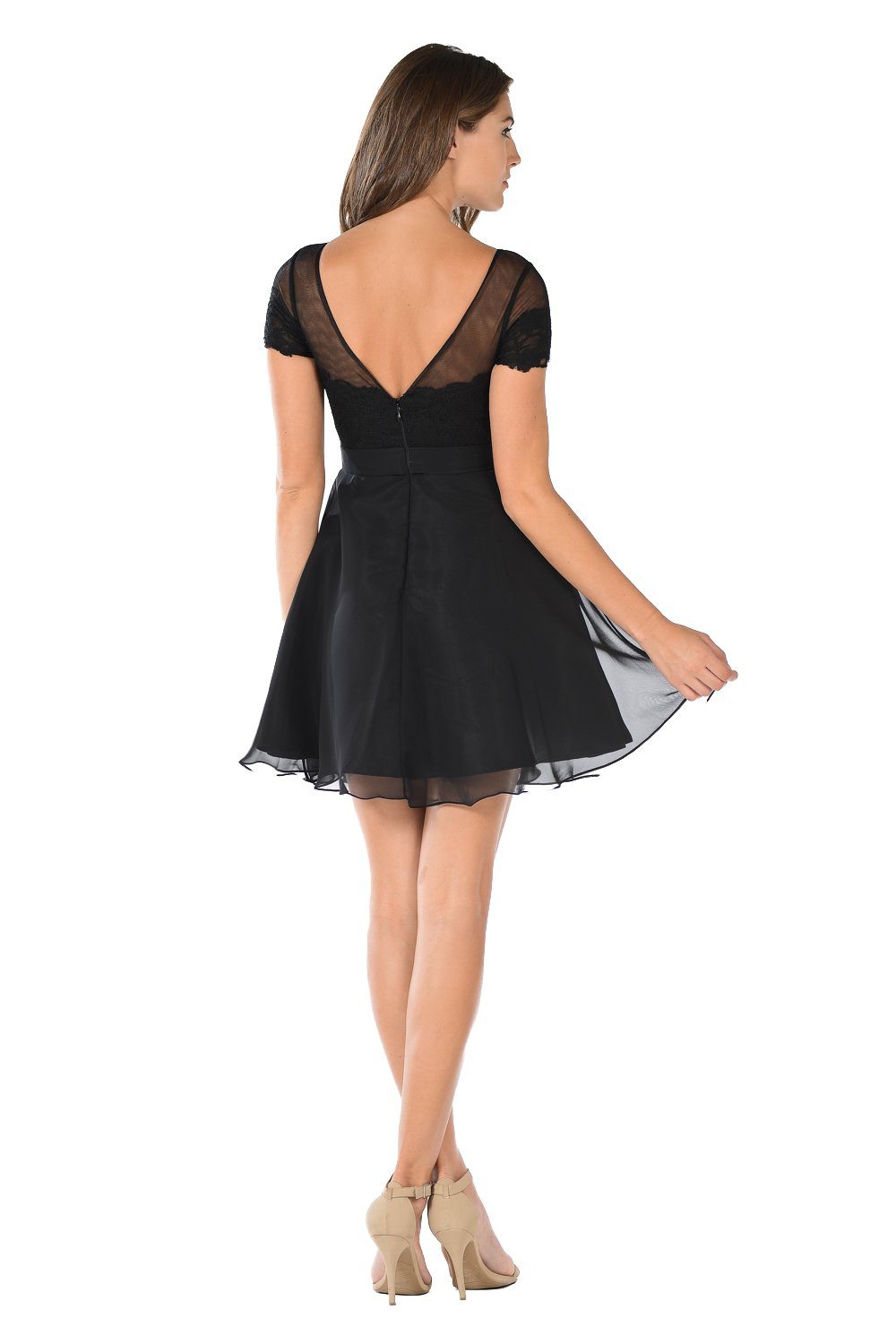 Pink Short Lace Bodice Dress with Short Sleeves by Poly USA - product image 4