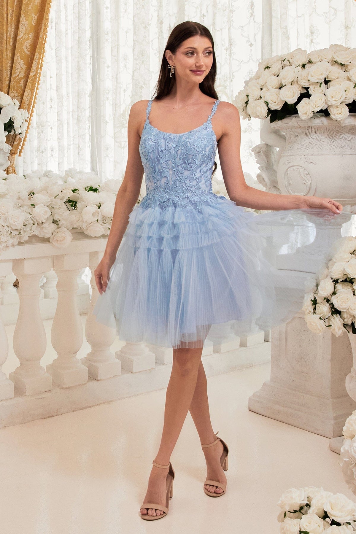 Pleated Short Sleeveless Applique Dress by Ladivine 9310 - product image 6
