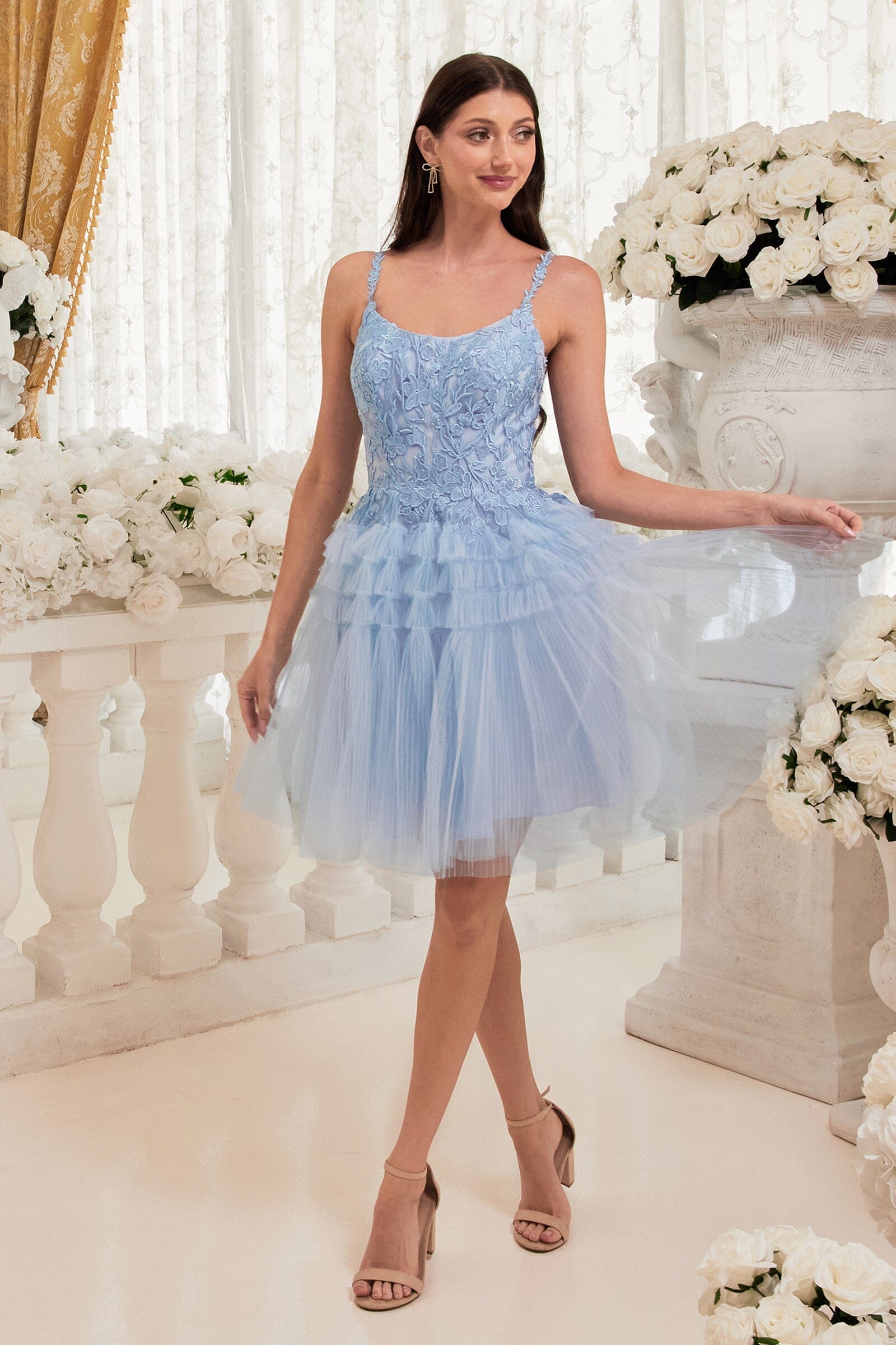 Pleated Short Sleeveless Applique Dress by Ladivine 9310 - product image 6