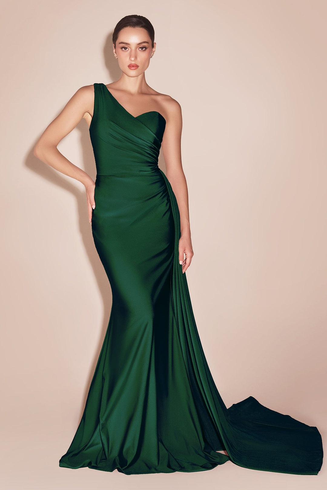 Plus Size Fitted One Shoulder Satin Gown by Ladivine PT004C