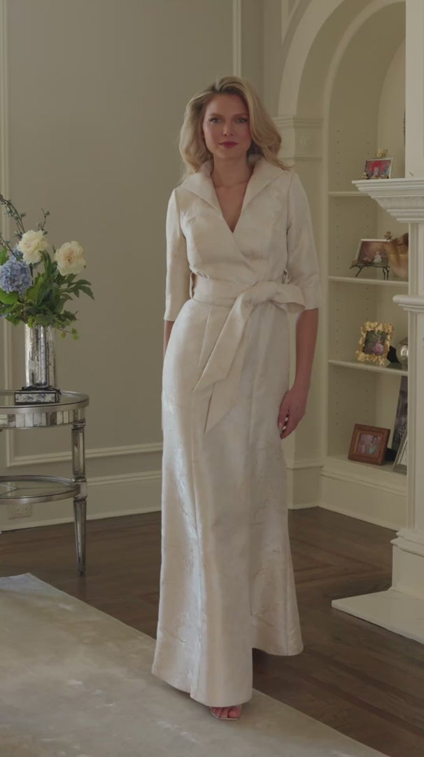 Load video: Collared Jacquard Formal Dress by Rina di Montella RD3521