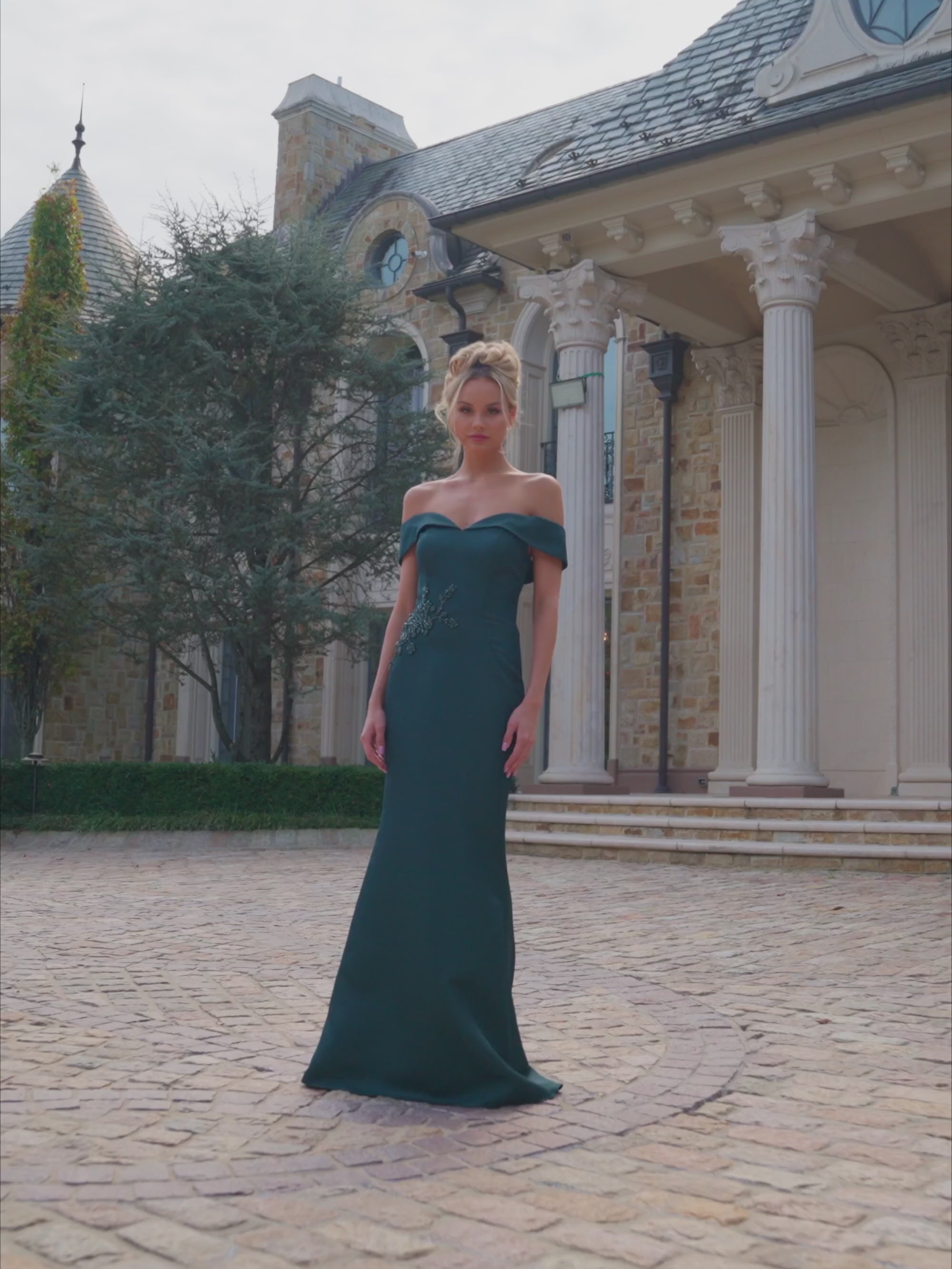 Load video: Marsoni by Colors - MV1003 Off Shoulder Jewel Accented Mermaid Gown