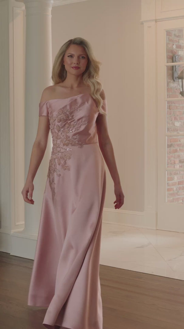 Load video: Off-Shoulder Mikado A-Line Dress by Rina di Montella RD3501