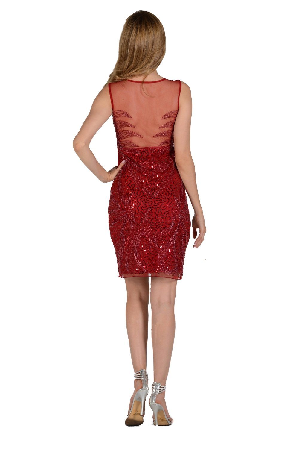 Red Short Sequined Illusion Sweetheart Dress by Poly USA - product image 2