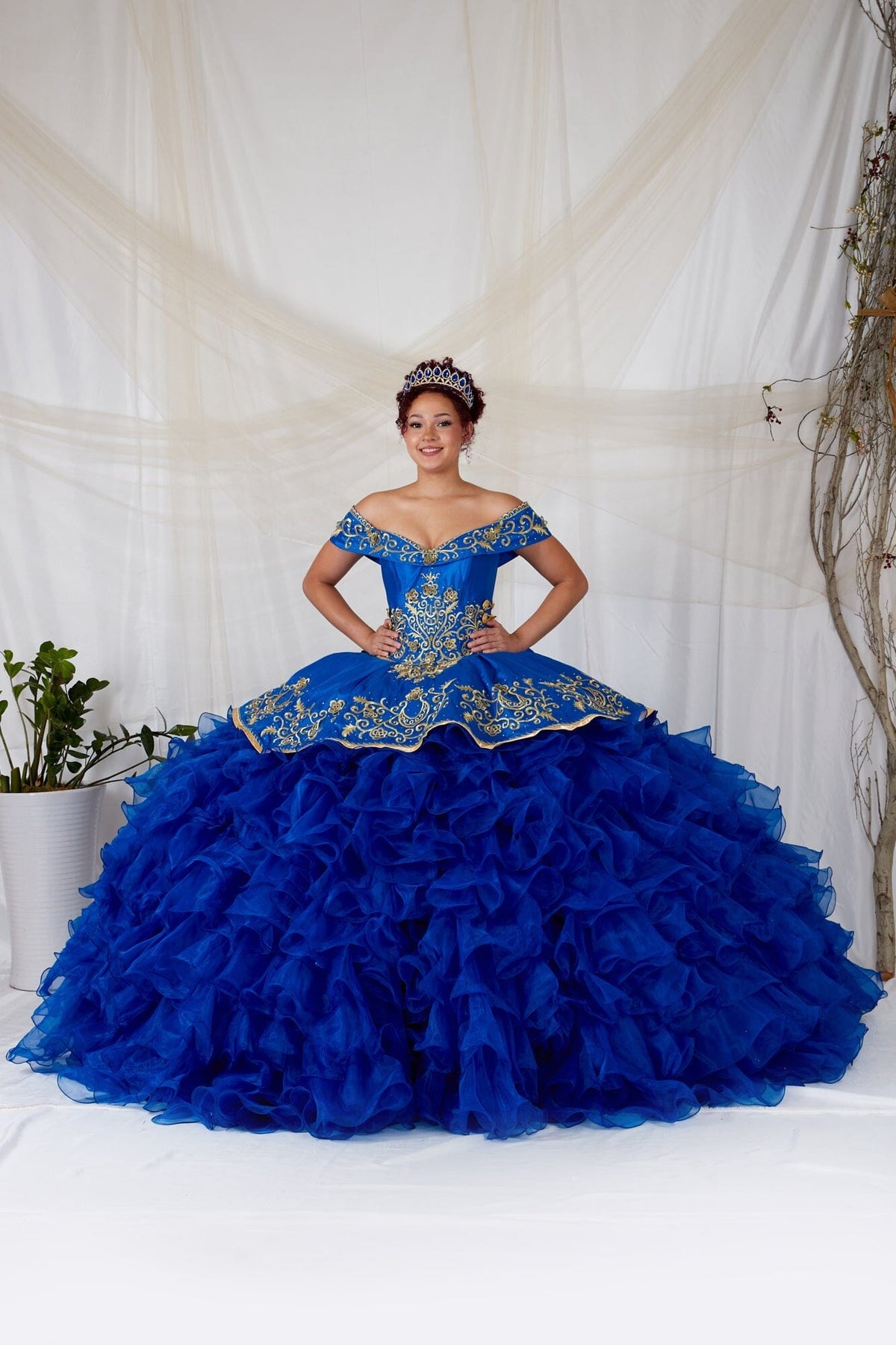 Ruffled Charro Off Shoulder Ball Gown by Calla SCL-30013 - product image 1
