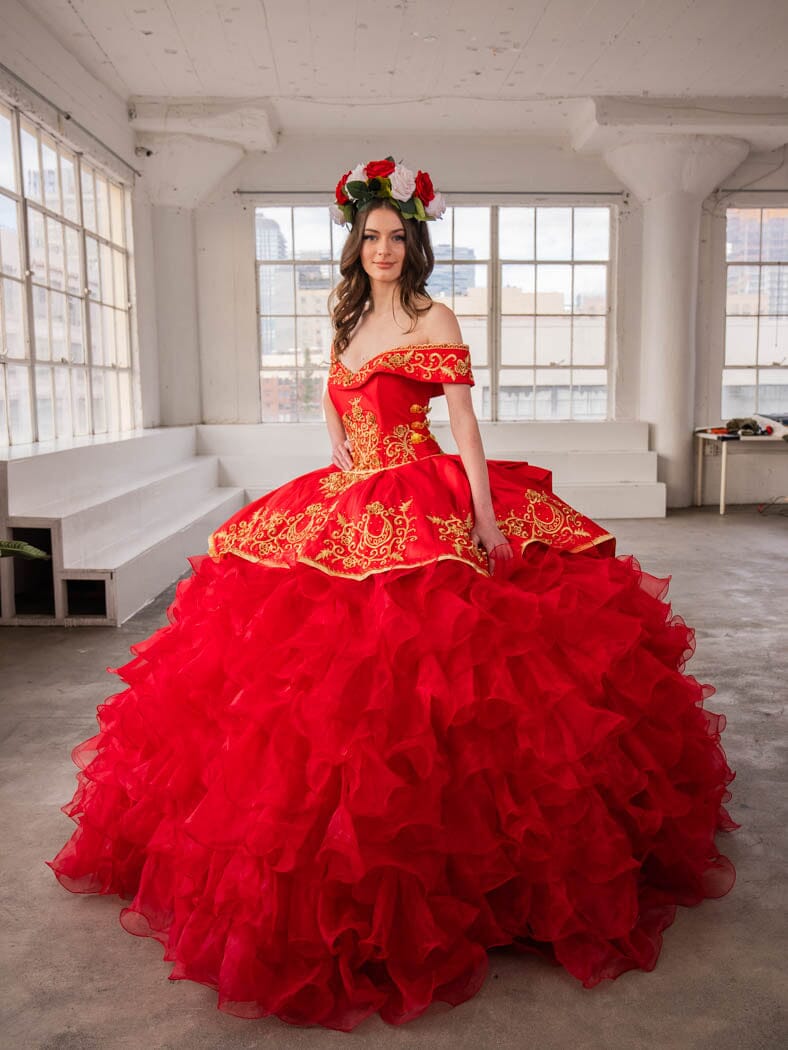 Ruffled Charro Off Shoulder Ball Gown by Calla SCL-30013 - product image 9