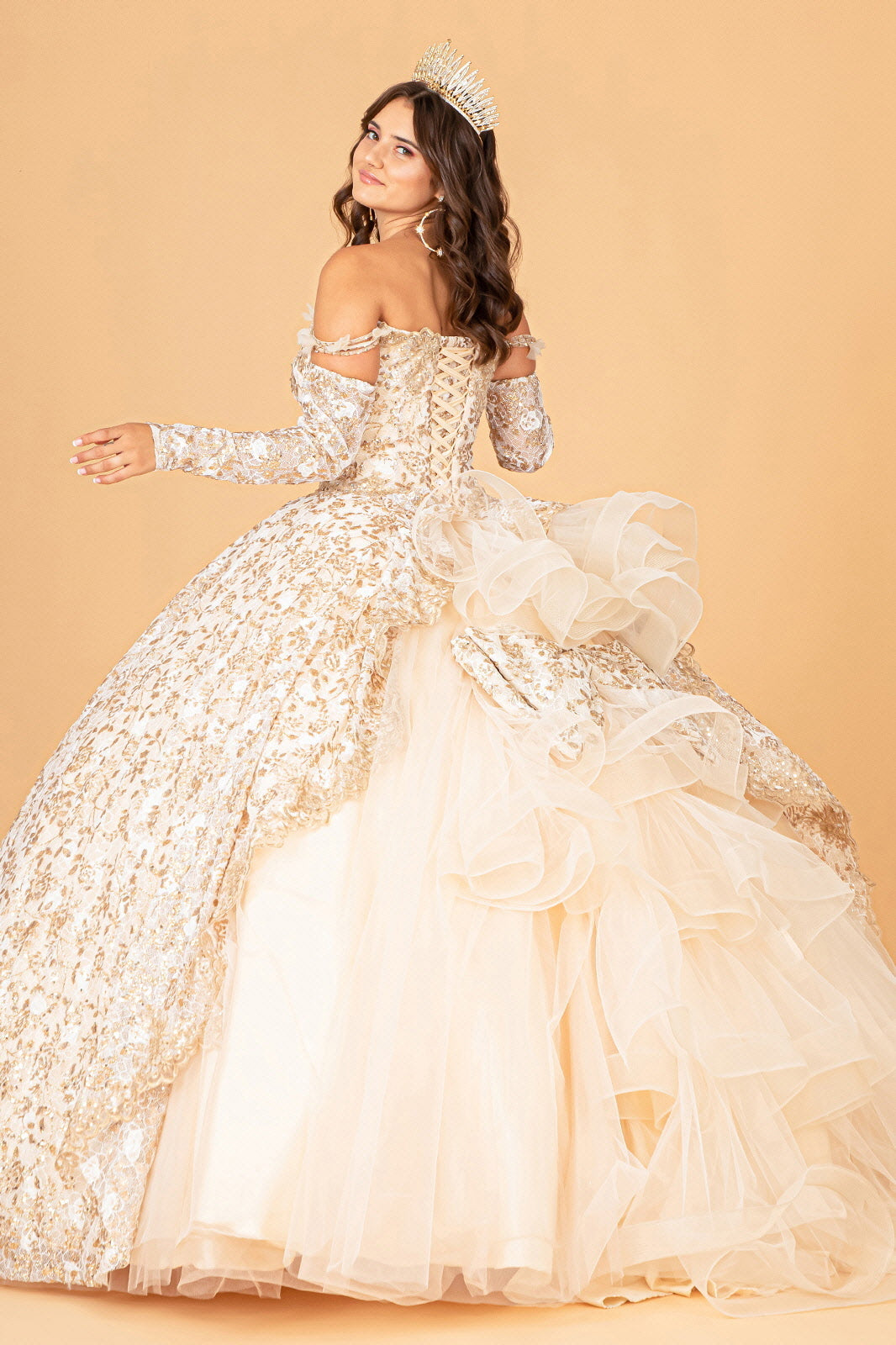Ruffled Floral Print Ball Gown by Elizabeth K GL3072 - product image 2