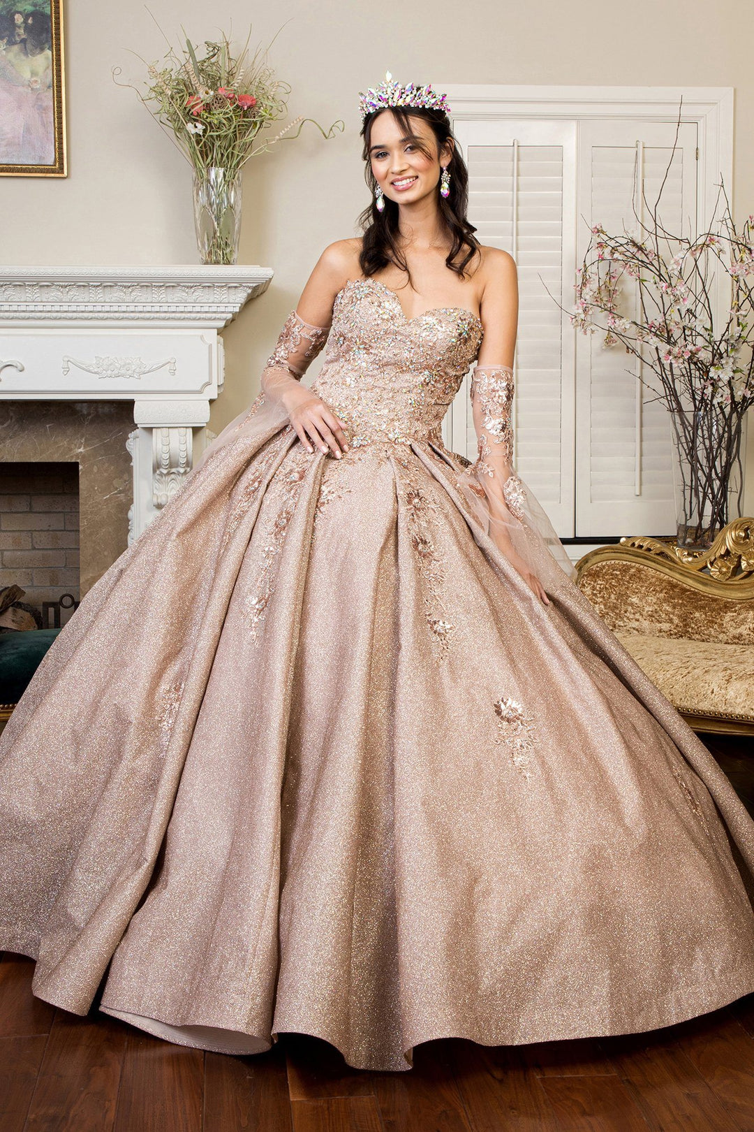 Ruffled Metallic Glitter Ball Gown by Elizabeth K GL1912 - product image 1