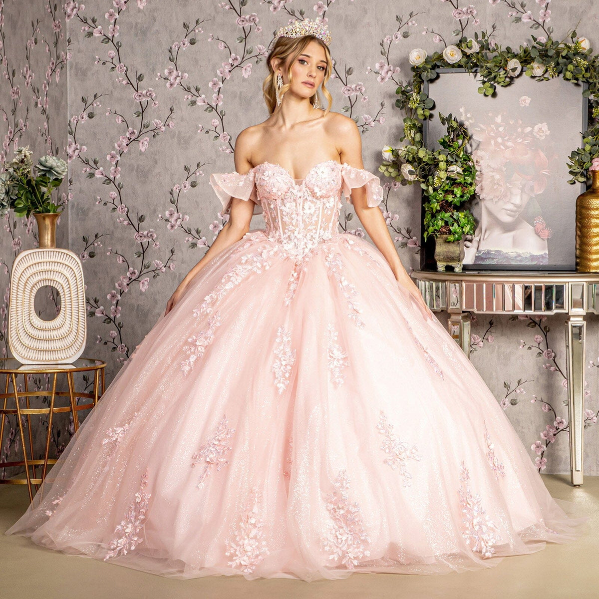 Ruffled Off Shoulder Corset Ball Gown by GLS Gloria GL3475 - product image 1