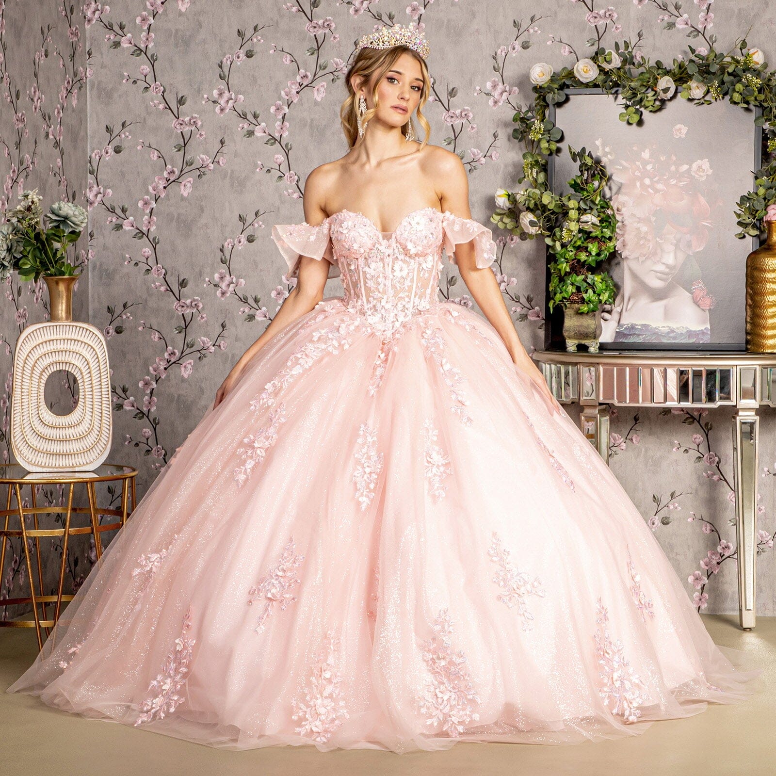 Ruffled Off Shoulder Corset Ball Gown by GLS Gloria GL3475 - product image 1