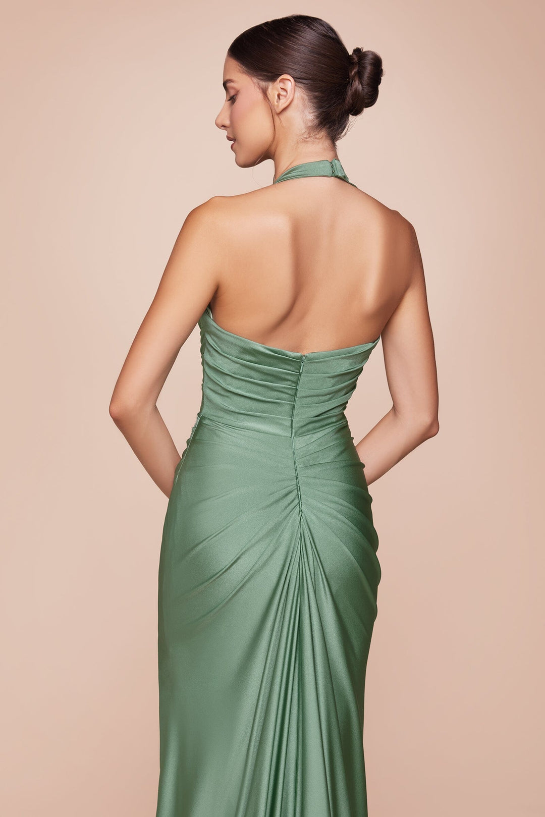 Satin Fitted Long Halter Slit Dress by Ladivine CD796 - image 2