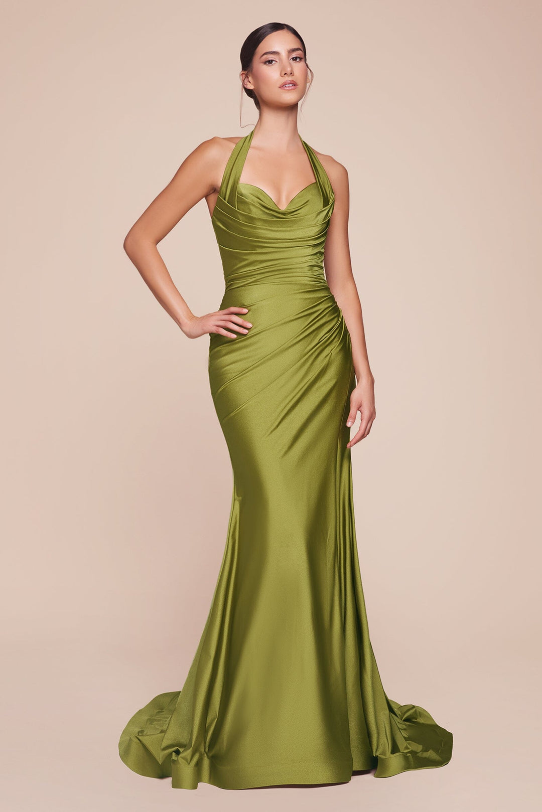 Satin Fitted Long Halter Slit Dress by Ladivine CD796 - image 12