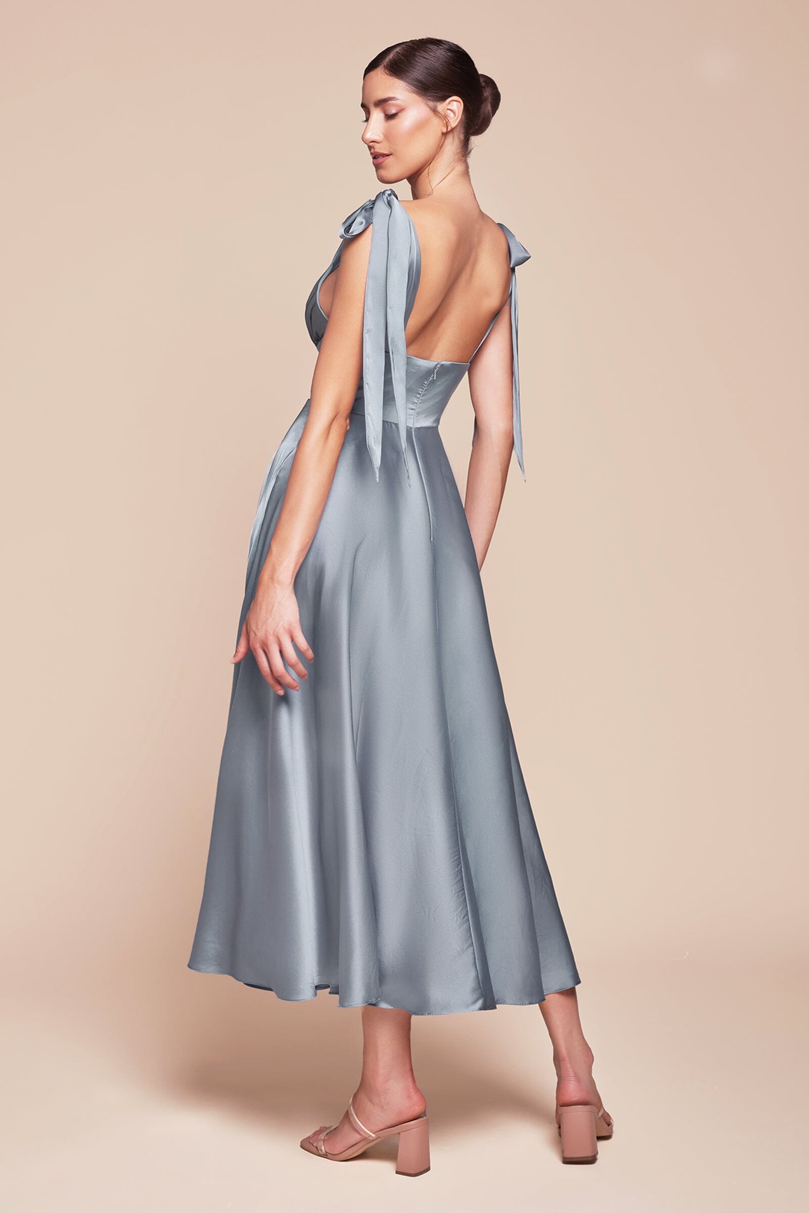 Satin Sleeveless A-line Tea Length Dress by Ladivine 7499 - product image 2