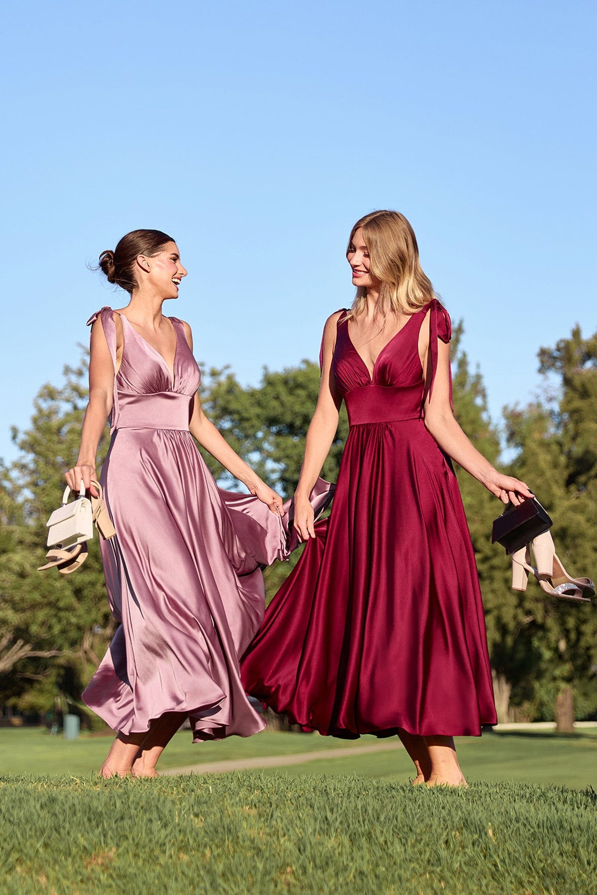Satin Sleeveless A-line Tea Length Dress by Ladivine 7499 - product image 1