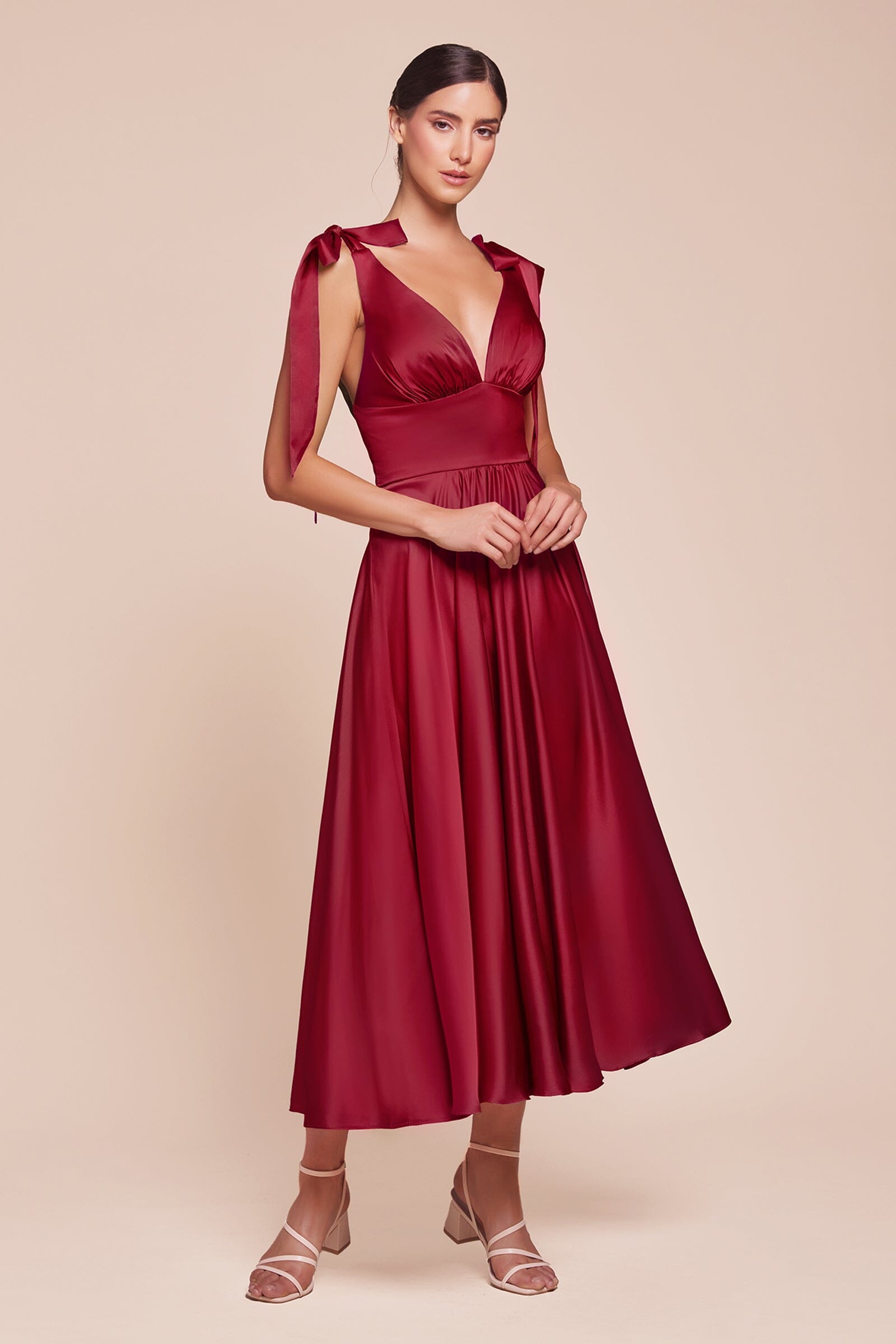 Satin Sleeveless A-line Tea Length Dress by Ladivine 7499 - product image 8