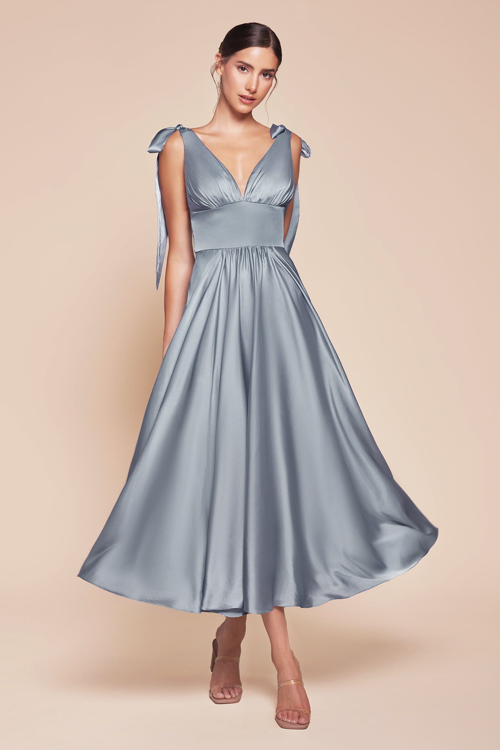 Satin Sleeveless A-line Tea Length Dress by Ladivine 7499 - product image 5