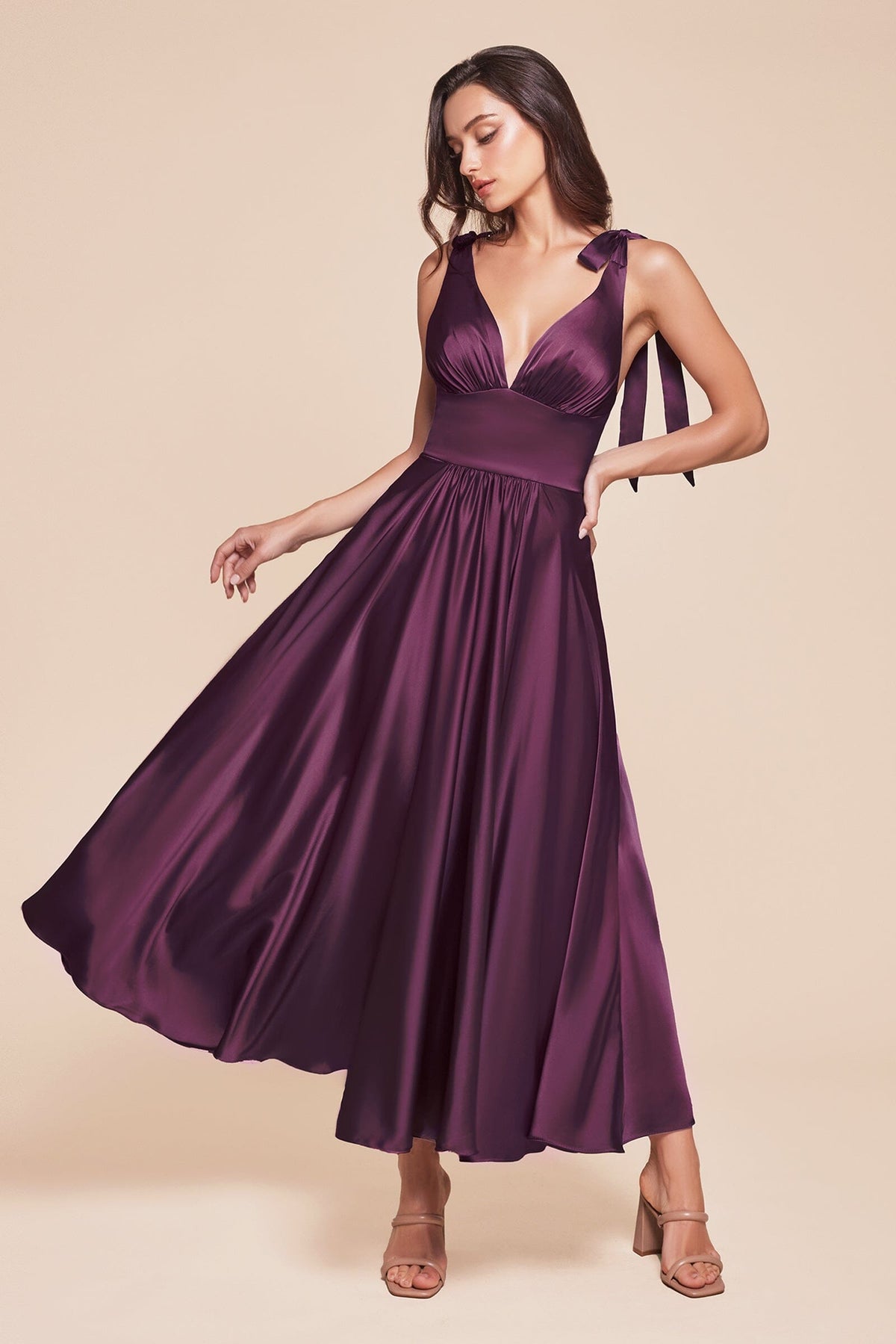Satin Sleeveless A-line Tea Length Dress by Ladivine 7499 - product image 10