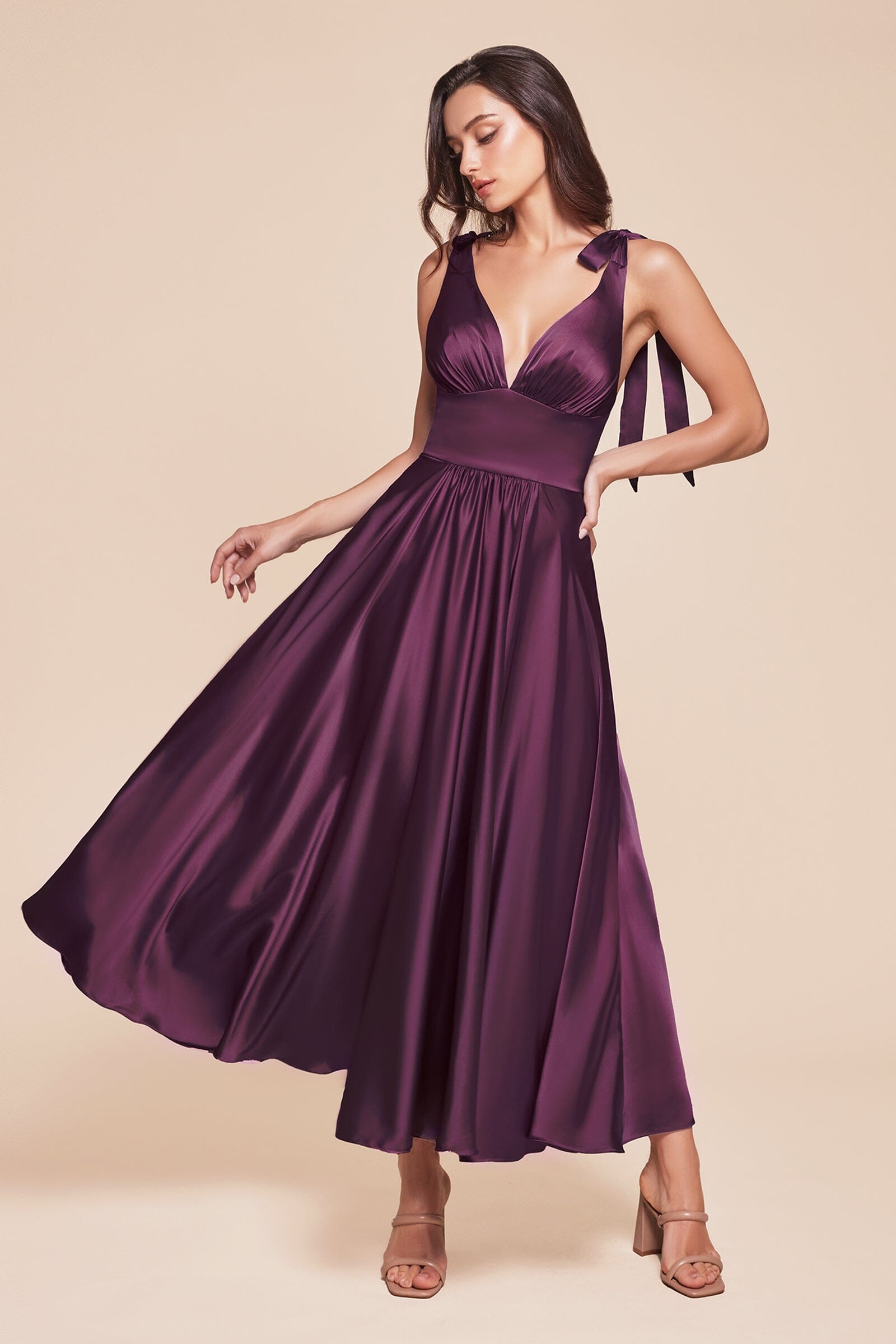 Satin Sleeveless A-line Tea Length Dress by Ladivine 7499 - product image 10