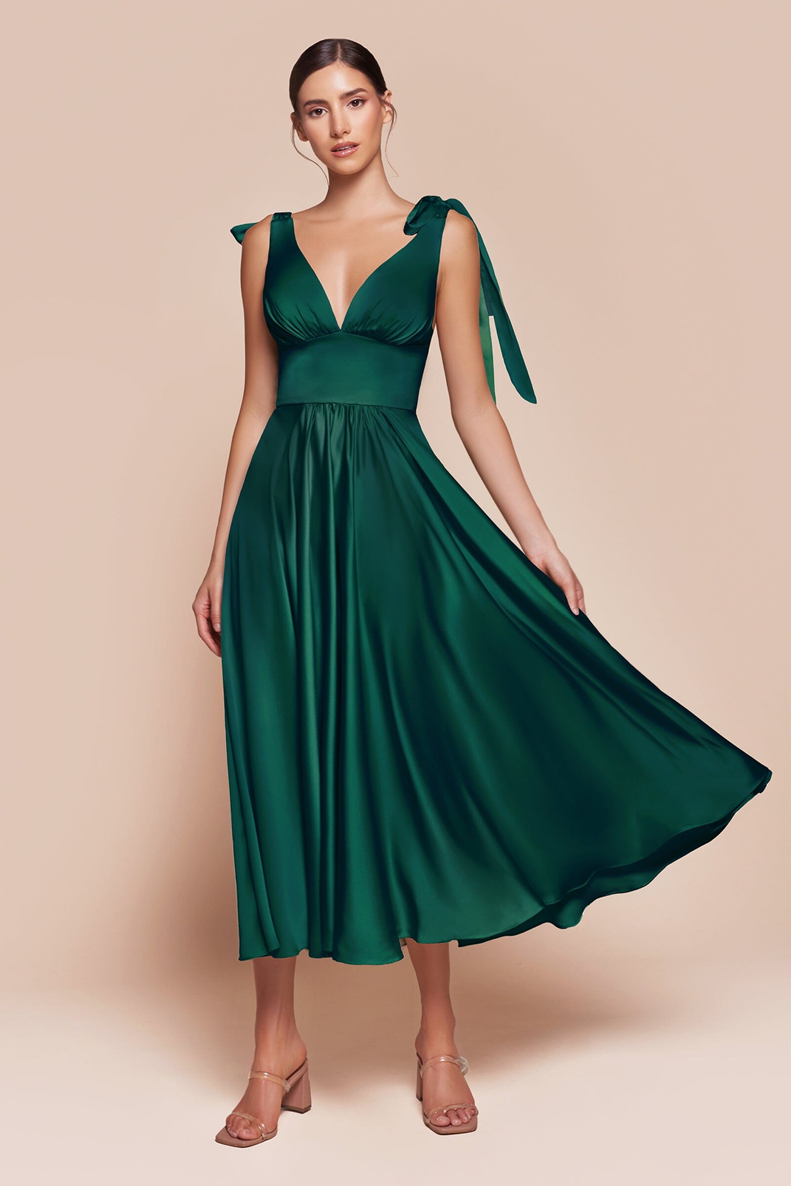 Satin Sleeveless A-line Tea Length Dress by Ladivine 7499 - product image 11