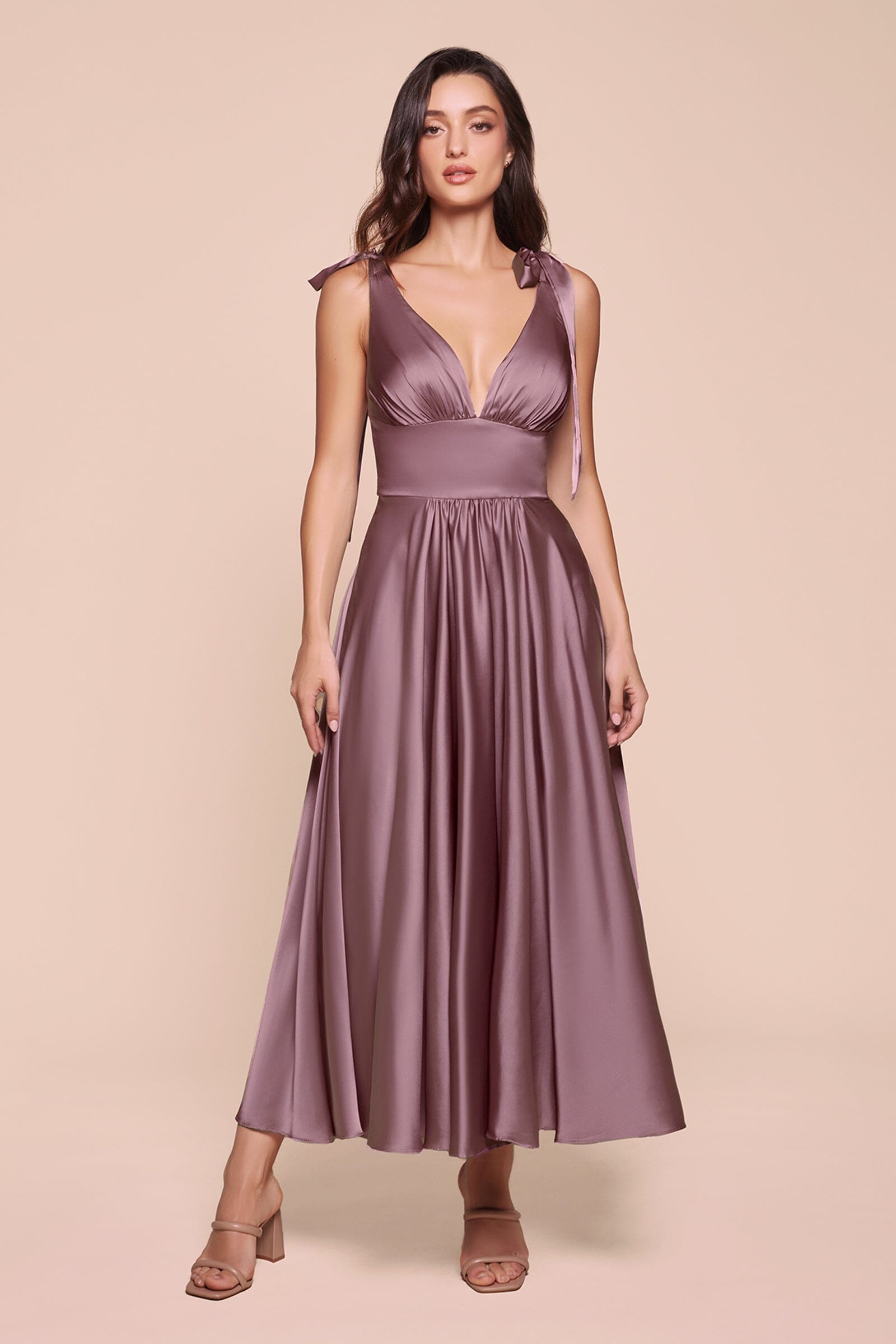 Satin Sleeveless A-line Tea Length Dress by Ladivine 7499 - product image 14