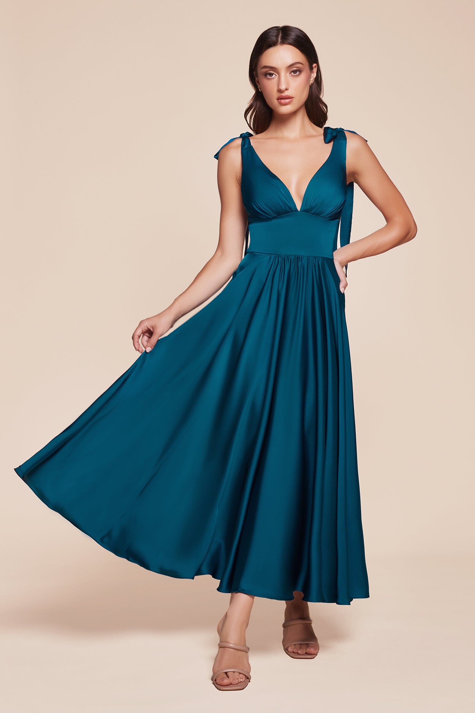 Satin Sleeveless A-line Tea Length Dress by Ladivine 7499 - product image 12