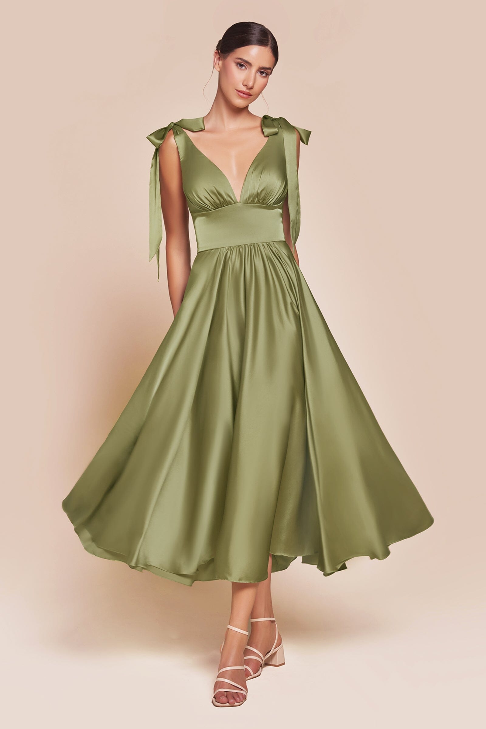 Satin Sleeveless A-line Tea Length Dress by Ladivine 7499 - product image 16