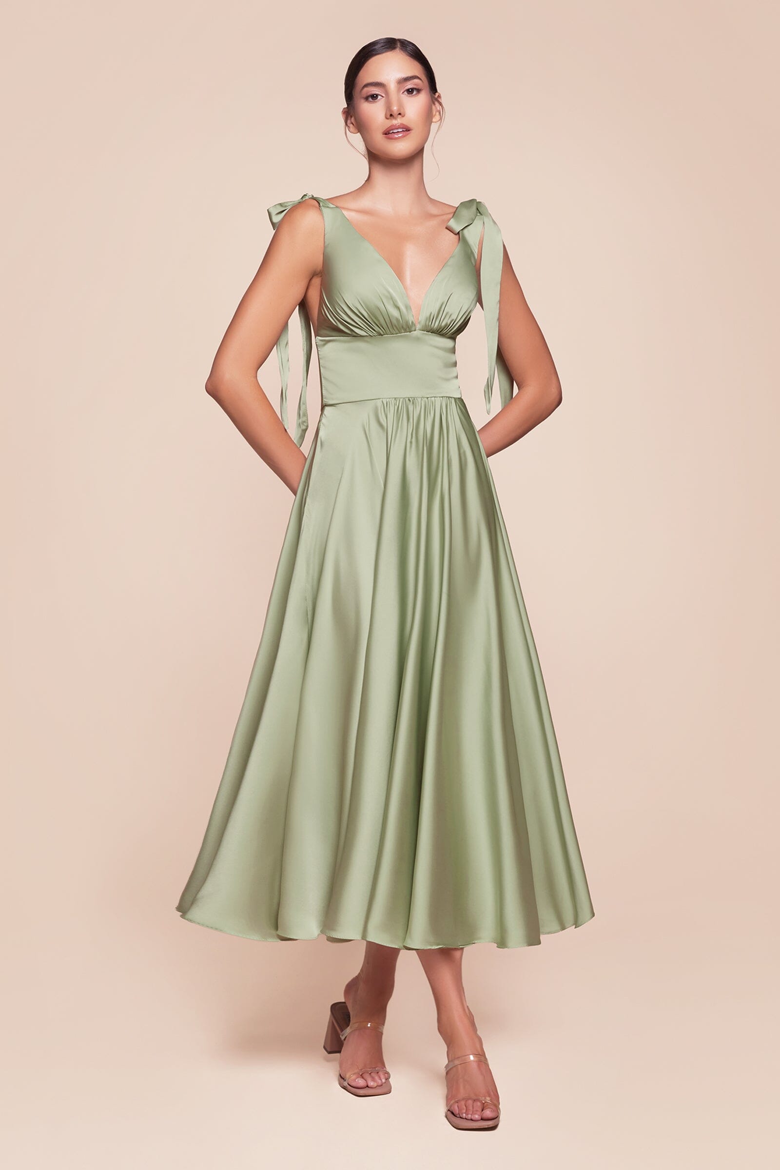 Satin Sleeveless A-line Tea Length Dress by Ladivine 7499 - product image 13