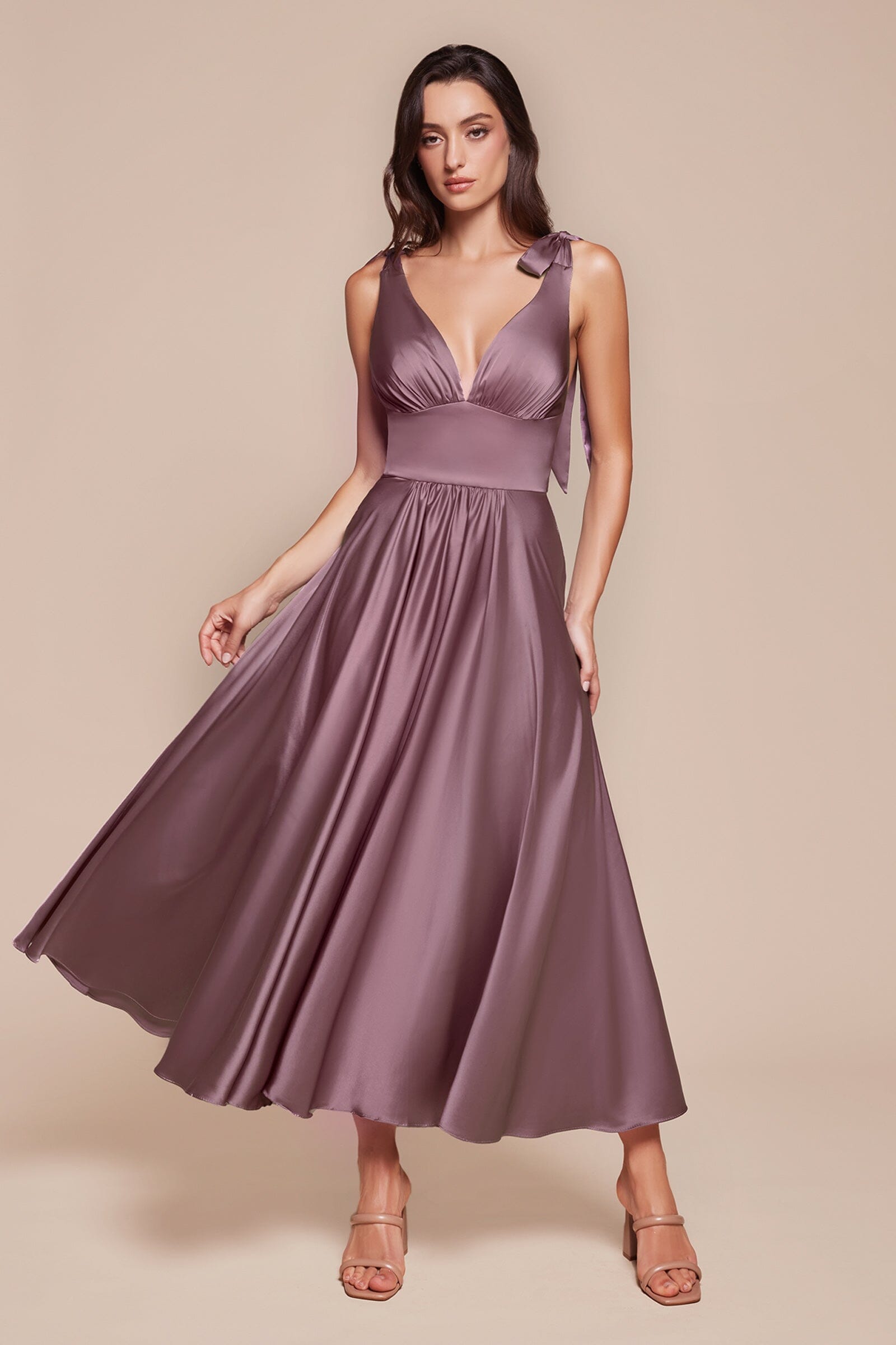 Satin Sleeveless A-line Tea Length Dress by Ladivine 7499 - product image 15
