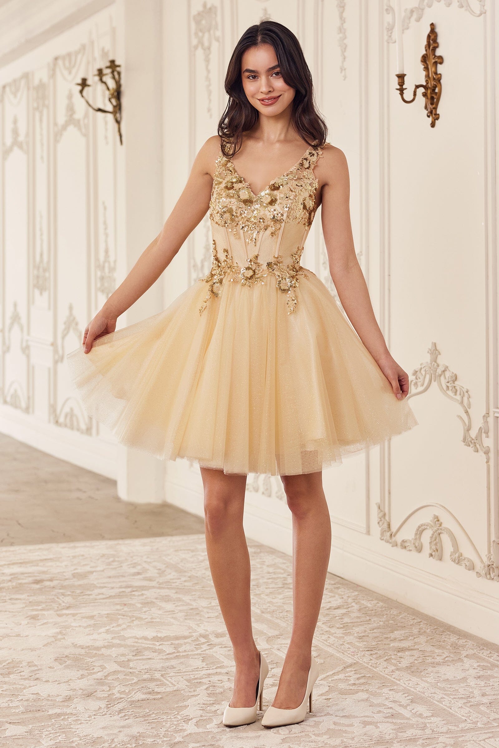 Sequin Applique Short Sleeveless Tulle Dress by Ladivine CY019 - product image 5
