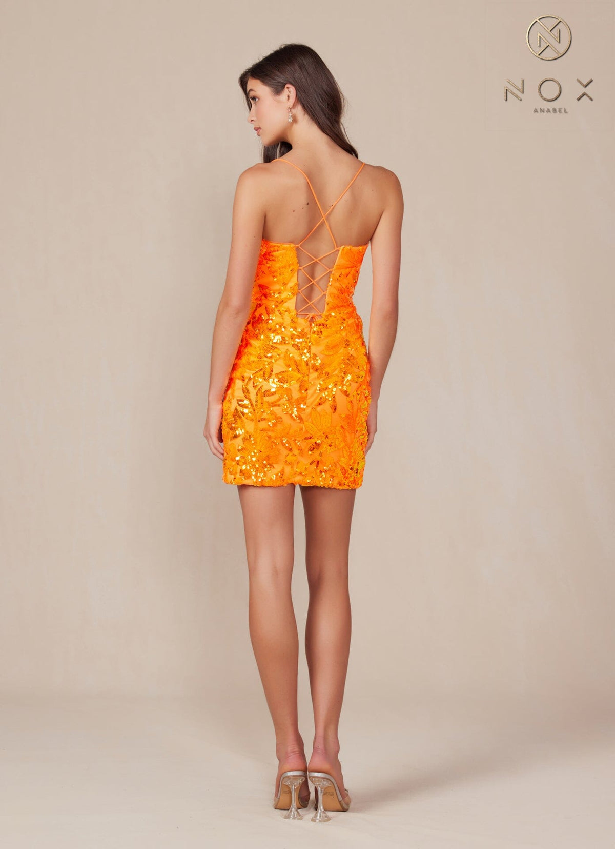 Sequin Print Short Lace-Up Back Dress by Nox Anabel T864 - product image 16