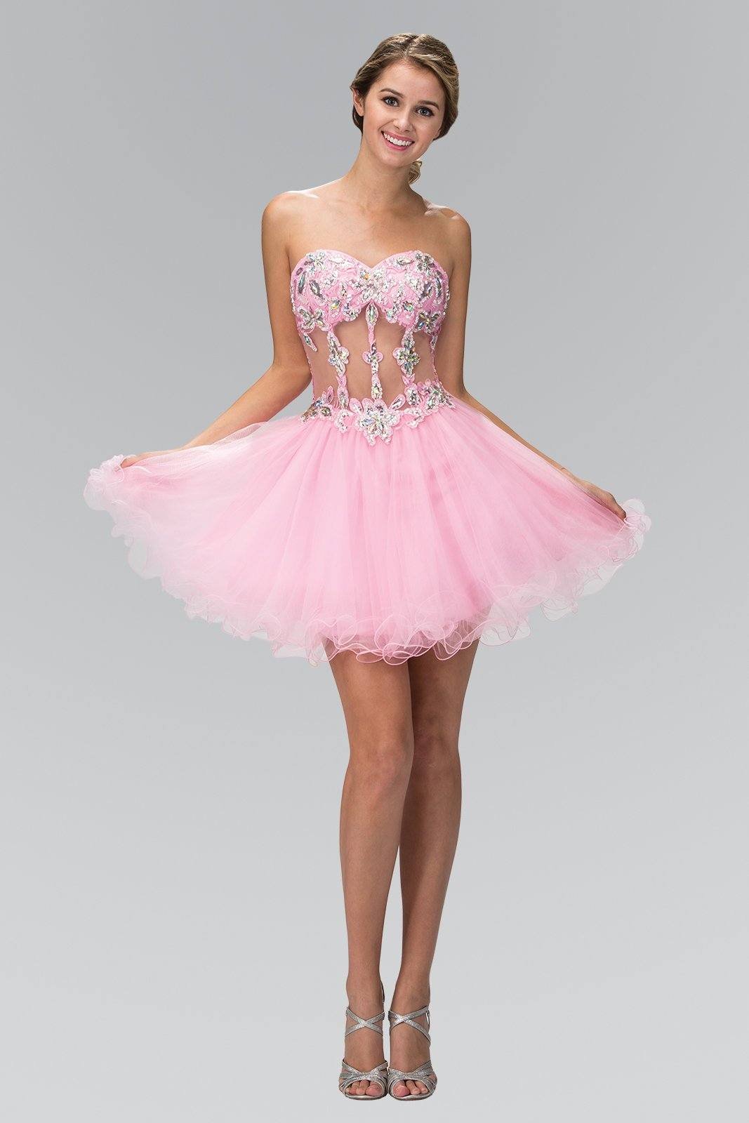 Short Beaded Dress with Sheer Waistline by Elizabeth K GS1106 - product image 1