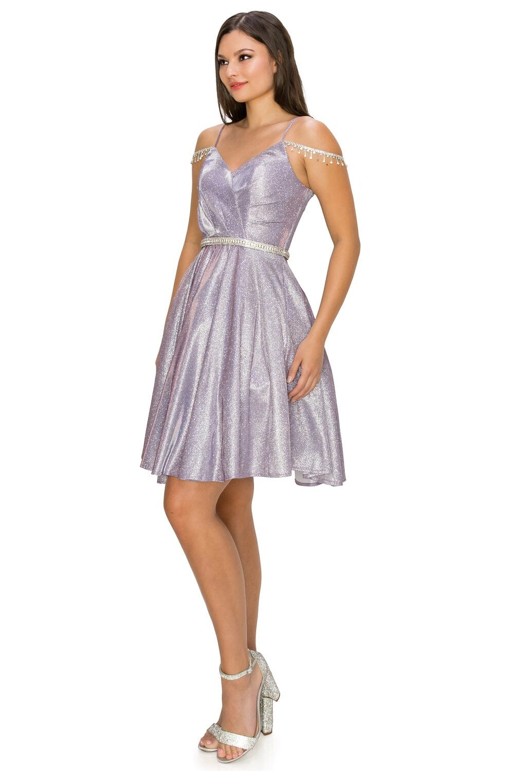 Short Beaded Metallic Glitter Dress by Cinderella Couture 8014J - product image 4