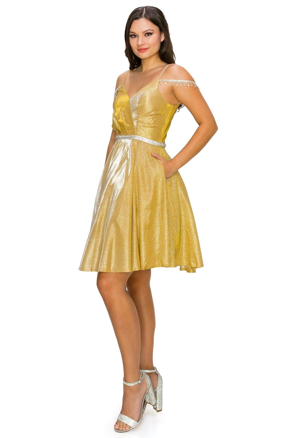 Short Beaded Metallic Glitter Dress by Cinderella Couture 8014J - product image 12