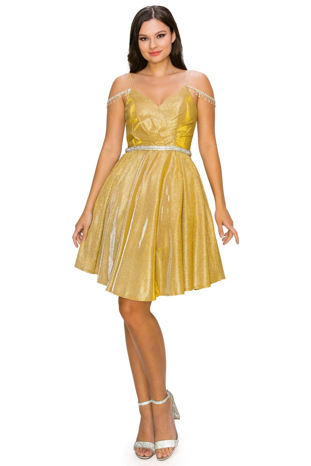 Short Beaded Metallic Glitter Dress by Cinderella Couture 8014J - product image 13