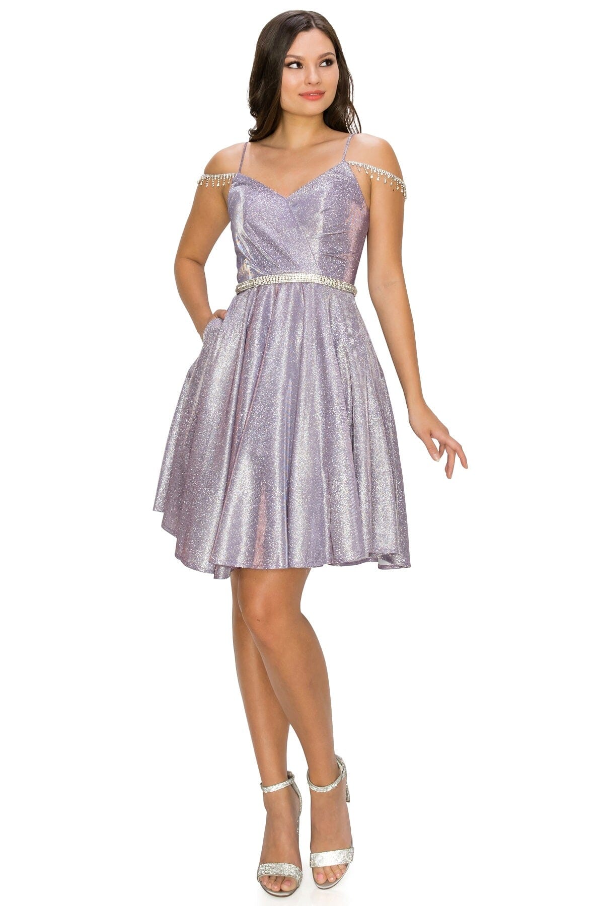 Short Beaded Metallic Glitter Dress by Cinderella Couture 8014J - product image 5