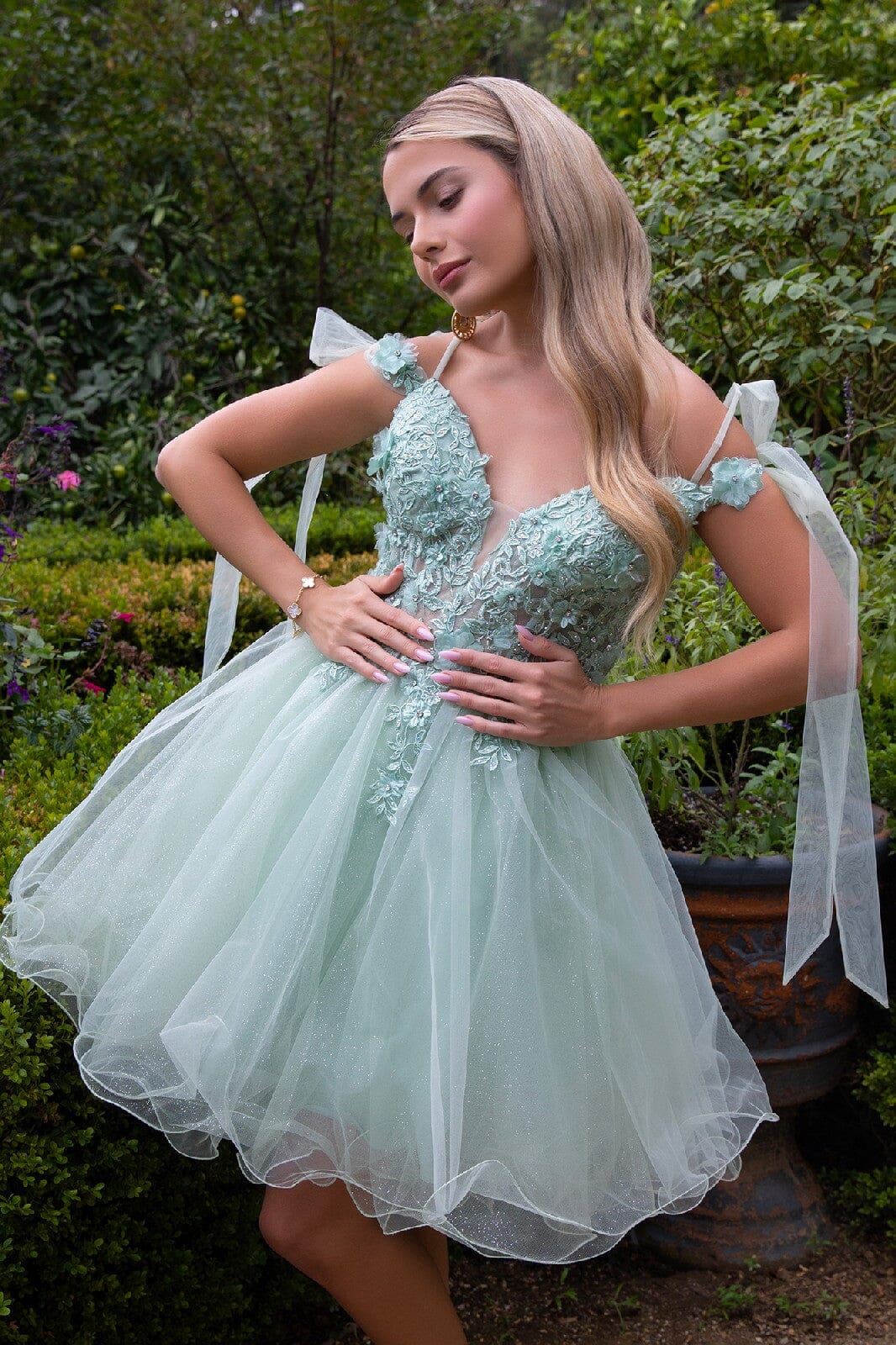 Short Cold Shoulder Bow Dress by Elizabeth K GS3513 - product image 5