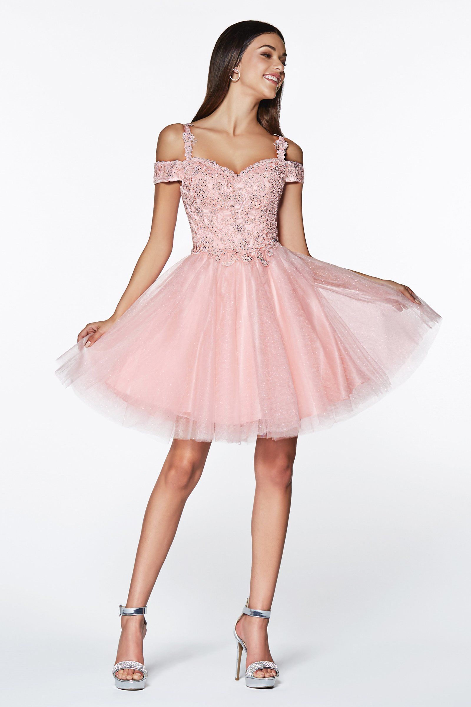 Short Cold Shoulder Glitter Dress by Cinderella Divine CD0132 - product image 6