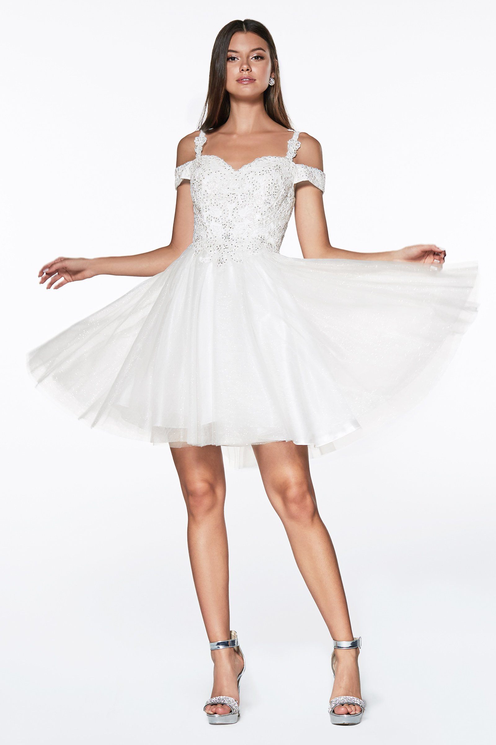 Short Cold Shoulder Glitter Dress by Cinderella Divine CD0132 - product image 5