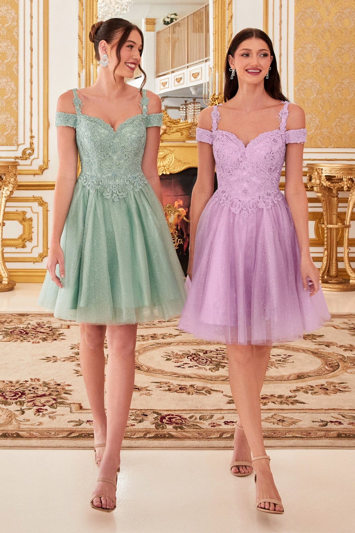 Short Cold Shoulder Glitter Dress by Cinderella Divine CD0132 - product image 7