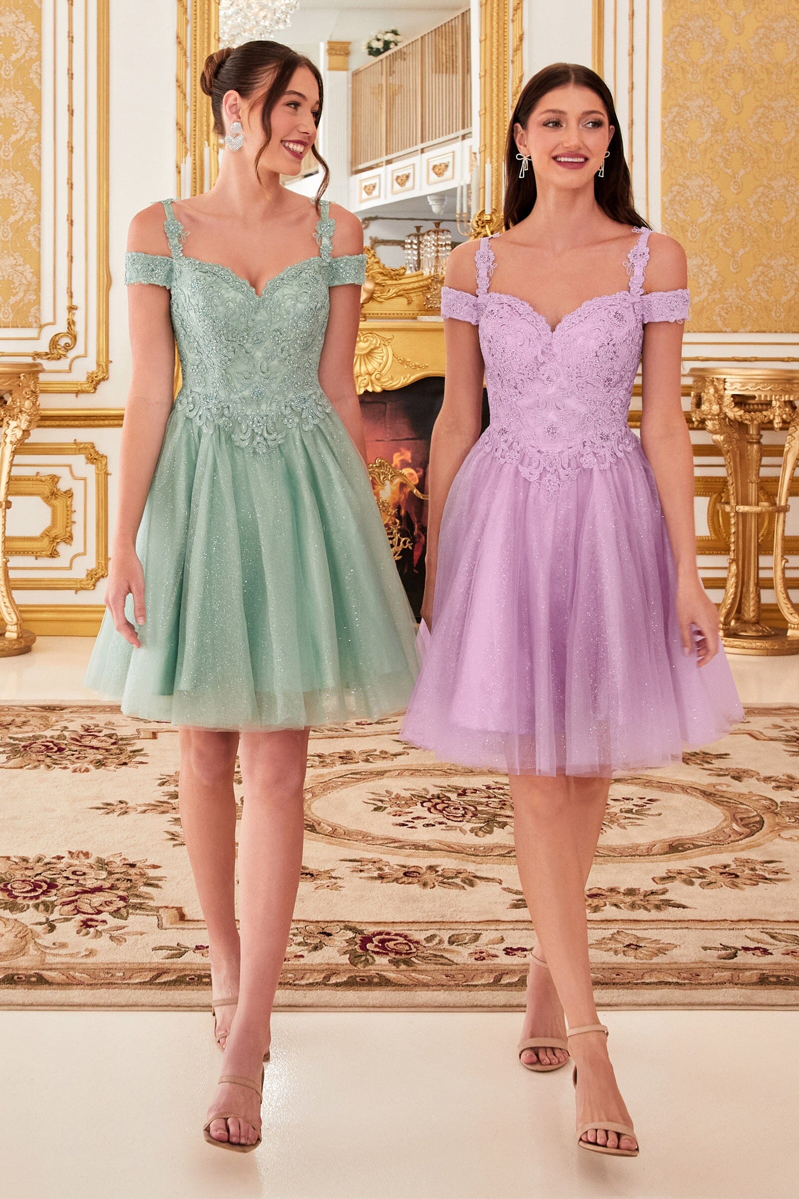 Short Cold Shoulder Glitter Dress by Cinderella Divine CD0132 - product image 7