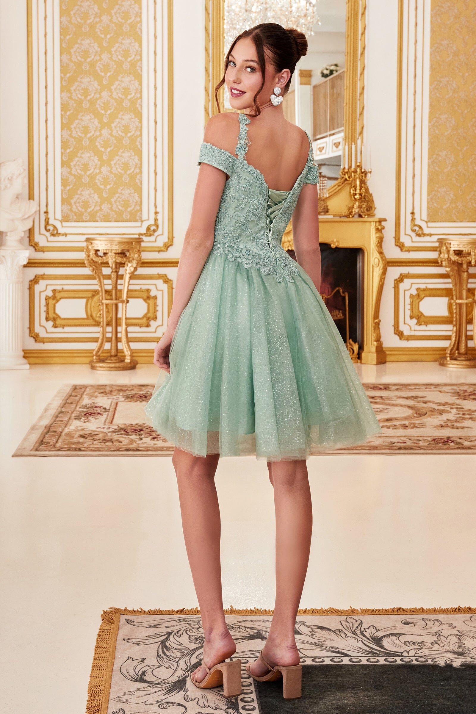Short Cold Shoulder Glitter Dress by Cinderella Divine CD0132 - product image 9